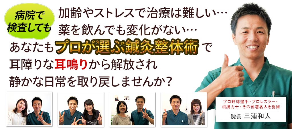 病院で検査しても加齢やストレスで治療は難しいと言われた。薬を飲んでも変化がない。あなたもプロが選ぶ鍼灸整体術で耳障りな耳鳴りから解放され静かな日常を取り戻すために当店を最初と、最後の選択にしませんか?