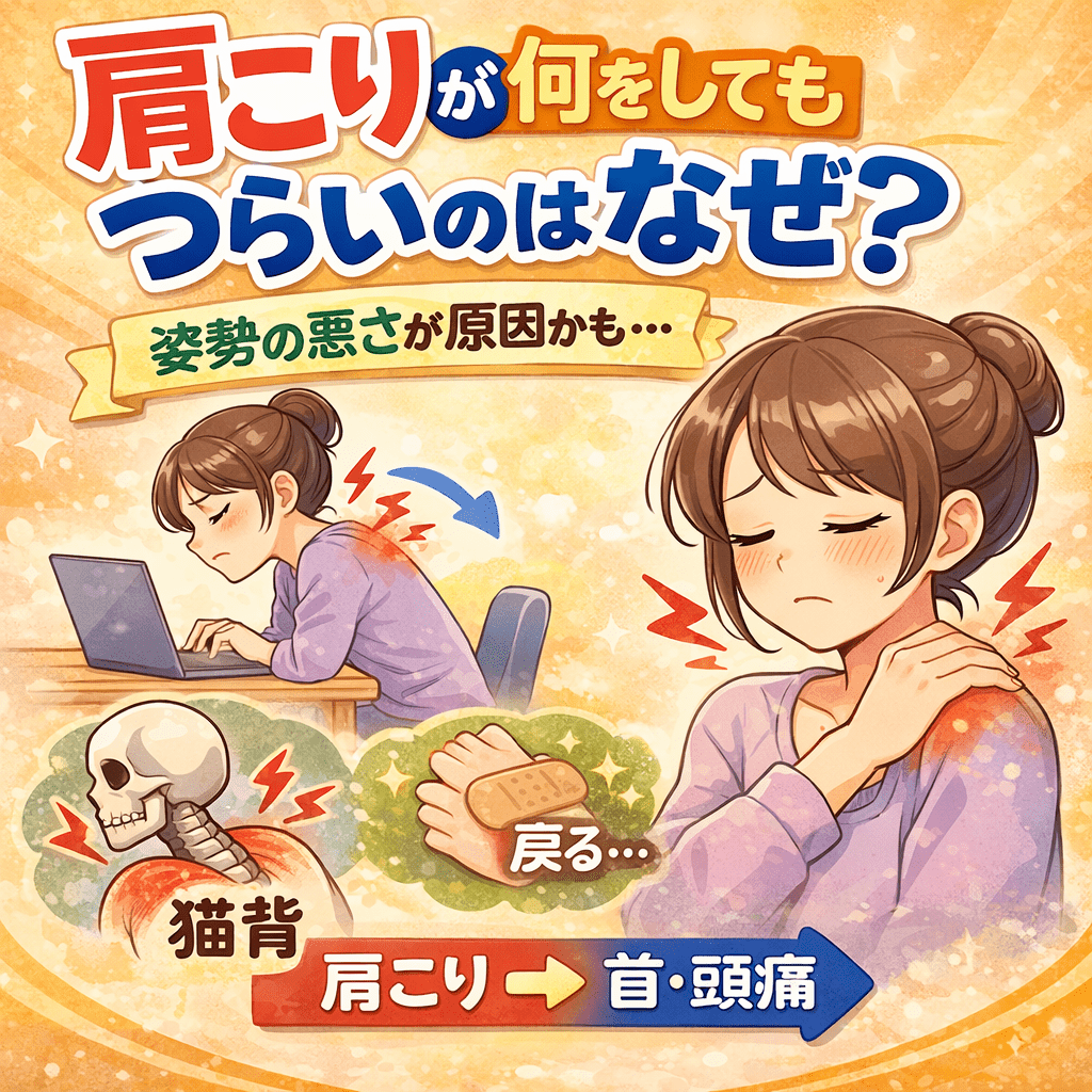 肩こりが何をしてもつらいのはなぜ?姿勢の乱れと首肩の負担の関係